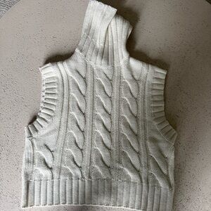 H&M Cable Knit Turtleneck Sweater Vest - cream
